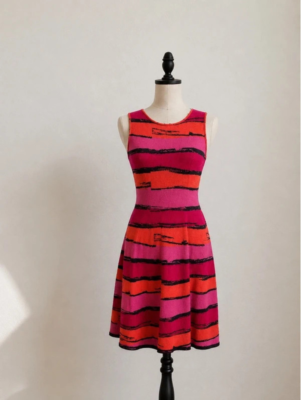 Issa London Stretch Ponte Fit & Flare Dress Pink Orange Striped Size S